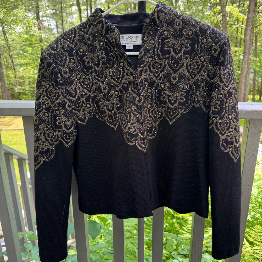 St. John Black and Gold Blazer with Ornate Embellishments